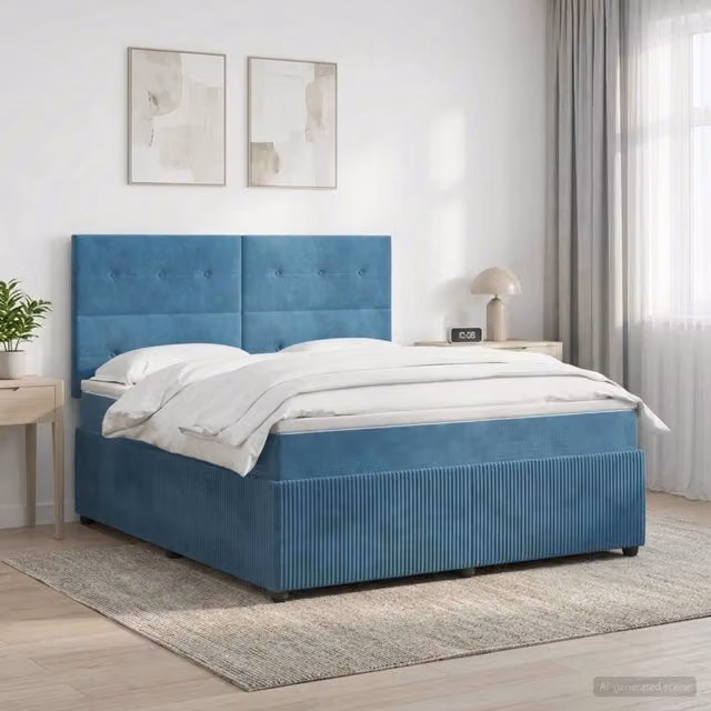 Letto box spring con materasso vidaXL in velluto blu, L/P: 140 x 190 cm – 1