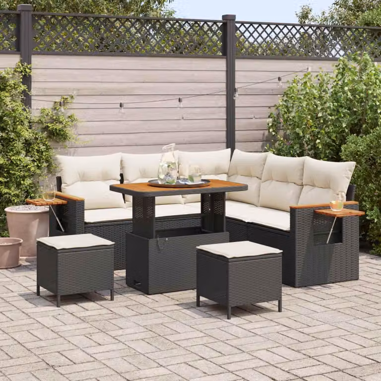 Maison Exclusive - Set da giardino composto da 8 pezzi, divano in rattan sintetico nero