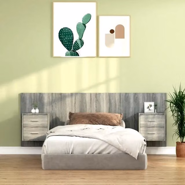 Testiera Letto con Comodini Integrati vidaXL in Legno Multistrato Grigio, L: 120 cm, P: 32,5 cm, H: 80 cm