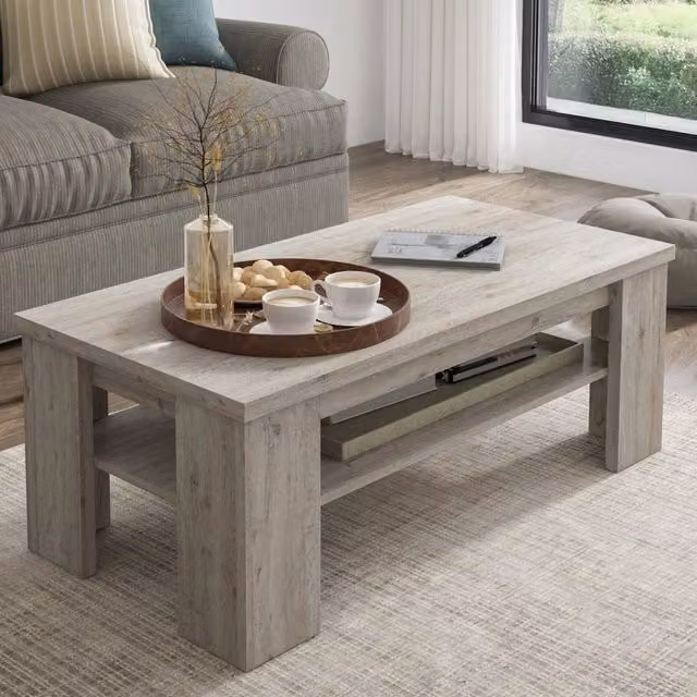 Tavolino da salotto moderno DMORA Mergozzo in finitura rovere grigio, L 110 cm x P 55 cm x H 41 cm – 1