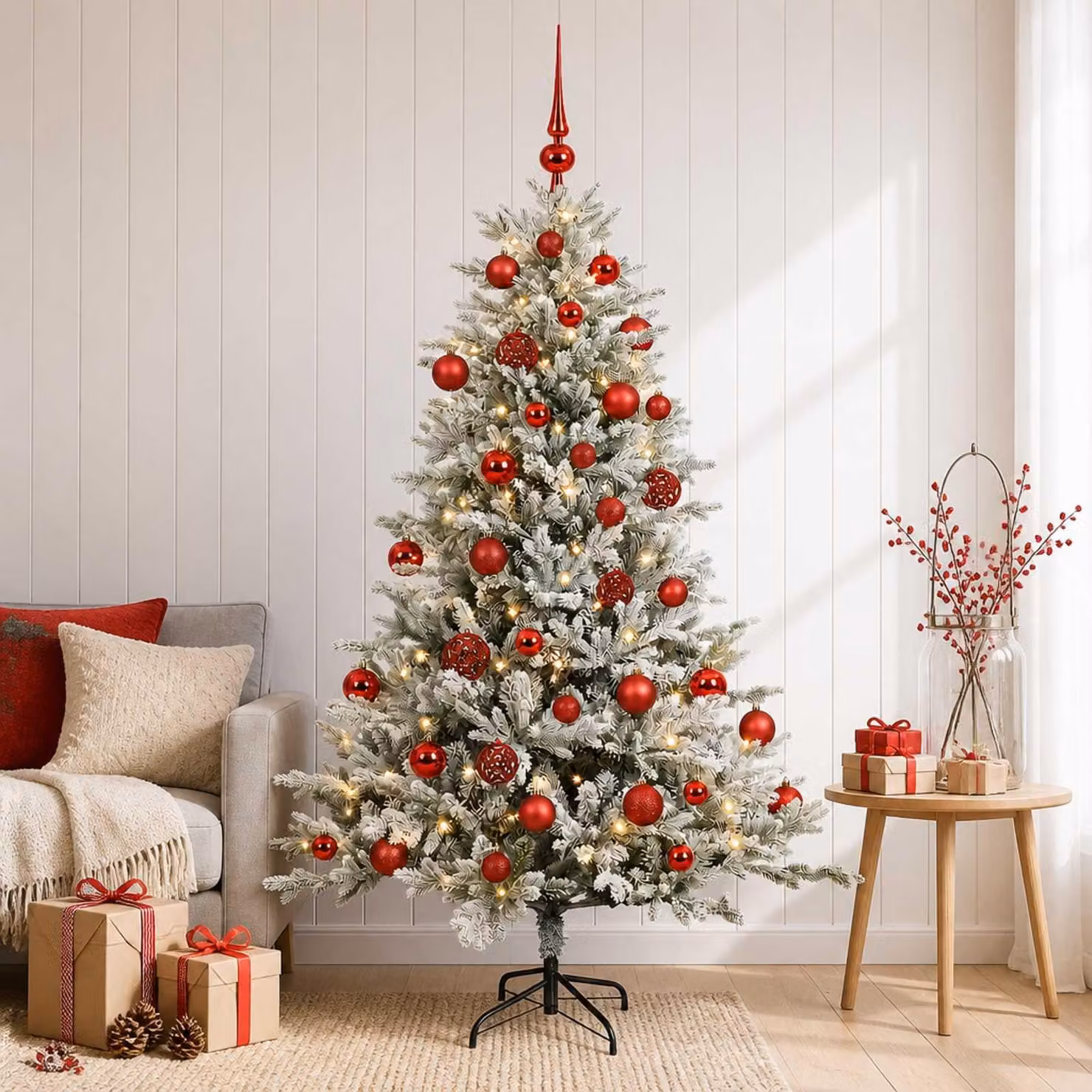 Albero di Natale artificiale con decorazioni natalizie, altezza 150 cm, 150 luci LED