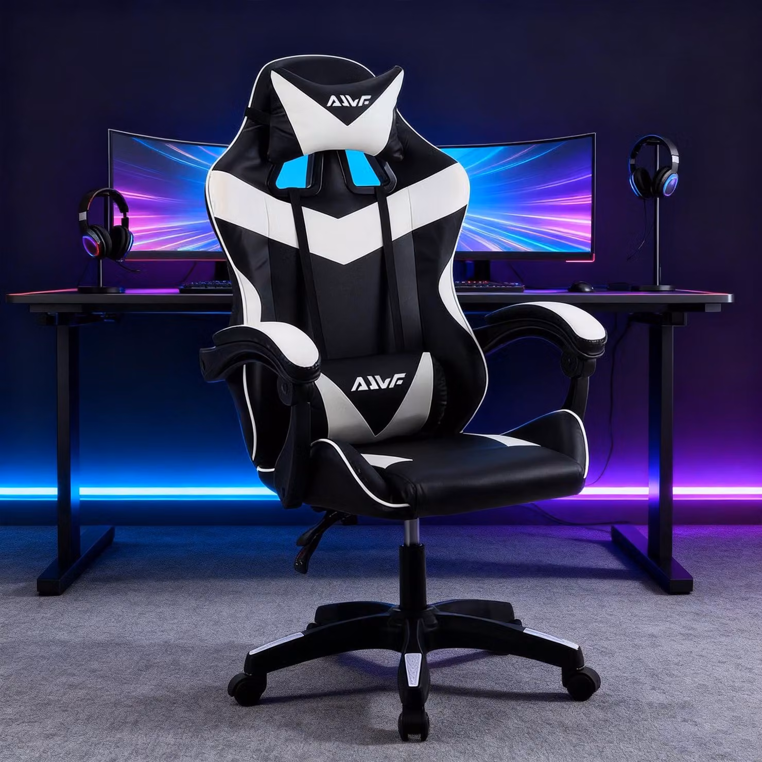 Sedia da computer – Sedia da gaming ergonomica con supporto lombare e rivestimento in ecopelle – Bianca
