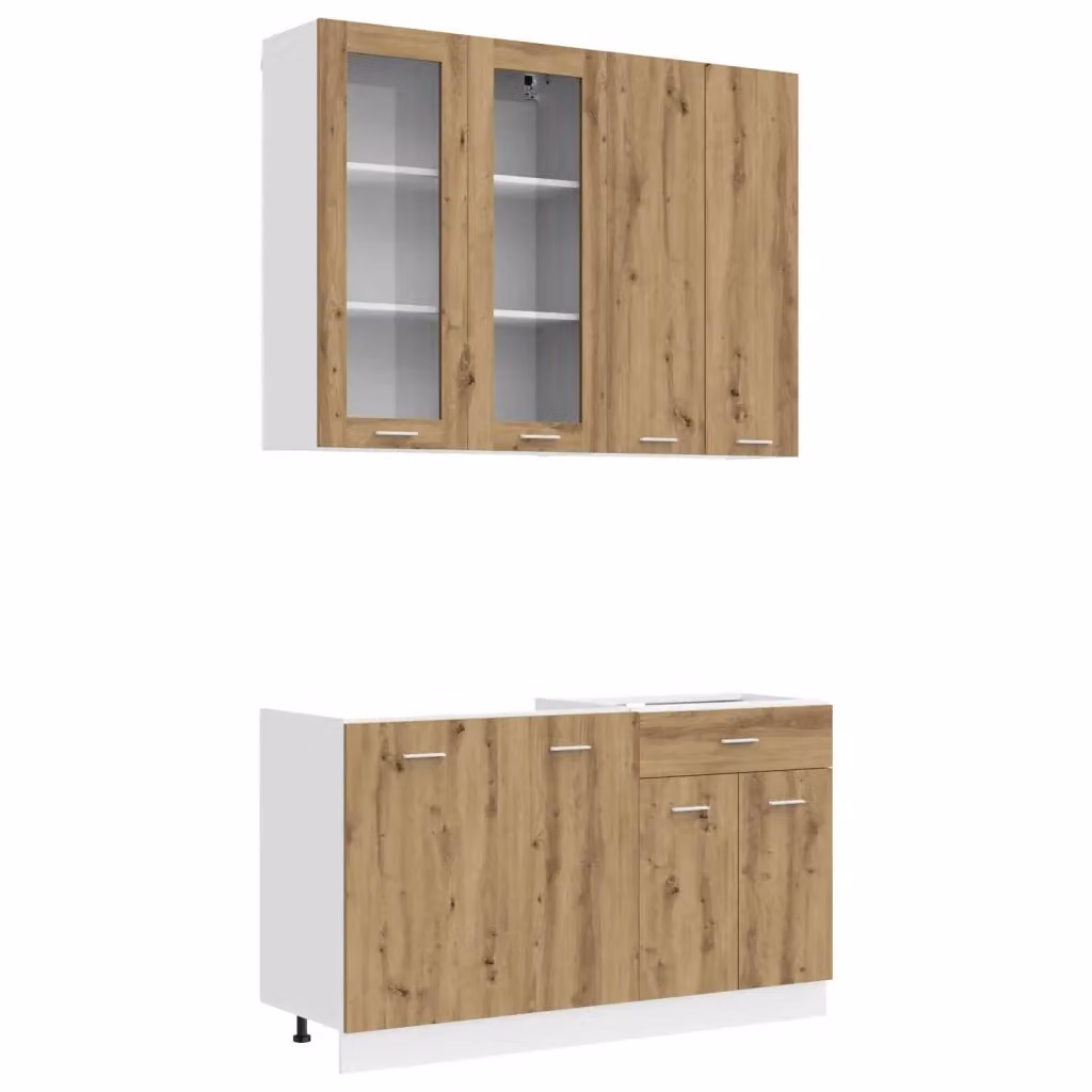 Unità cucina moderna vidaXL in legno color rovere con ante in vetro, 4 pezzi – 2