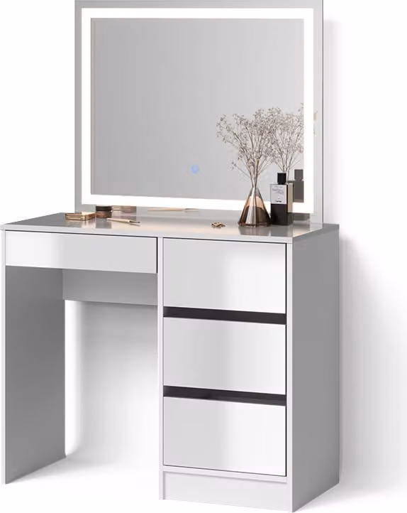 Tavolo da toeletta Livinity Imola Bianco 90 cm con specchio a LED, Model 52406