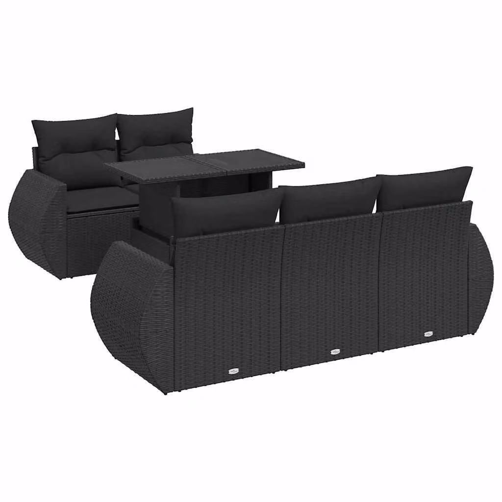 Set Divano da Giardino 6 pz con Cuscini Nero in Polyrattan