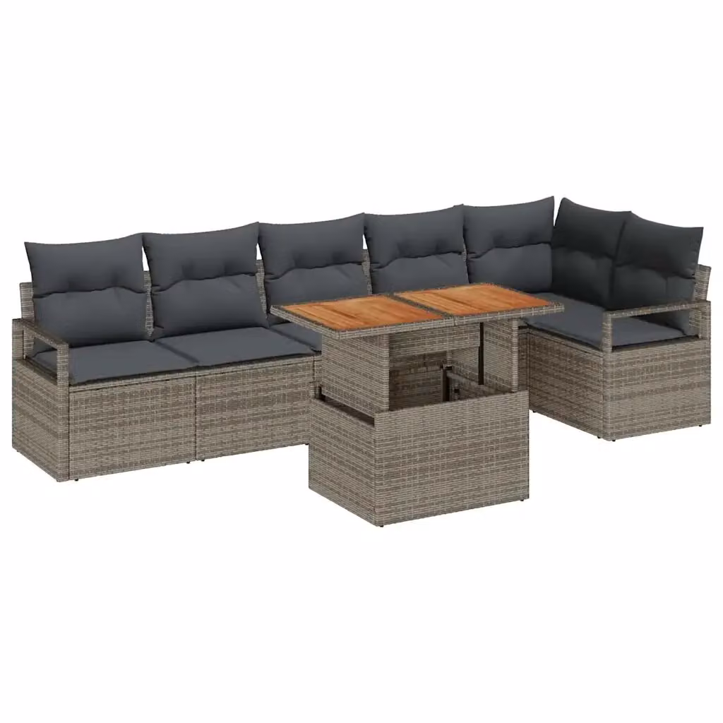 Set Divano da Giardino vidaXL 7 Pezzi in Rattan Grigio con Cuscini e Tavolino – 2