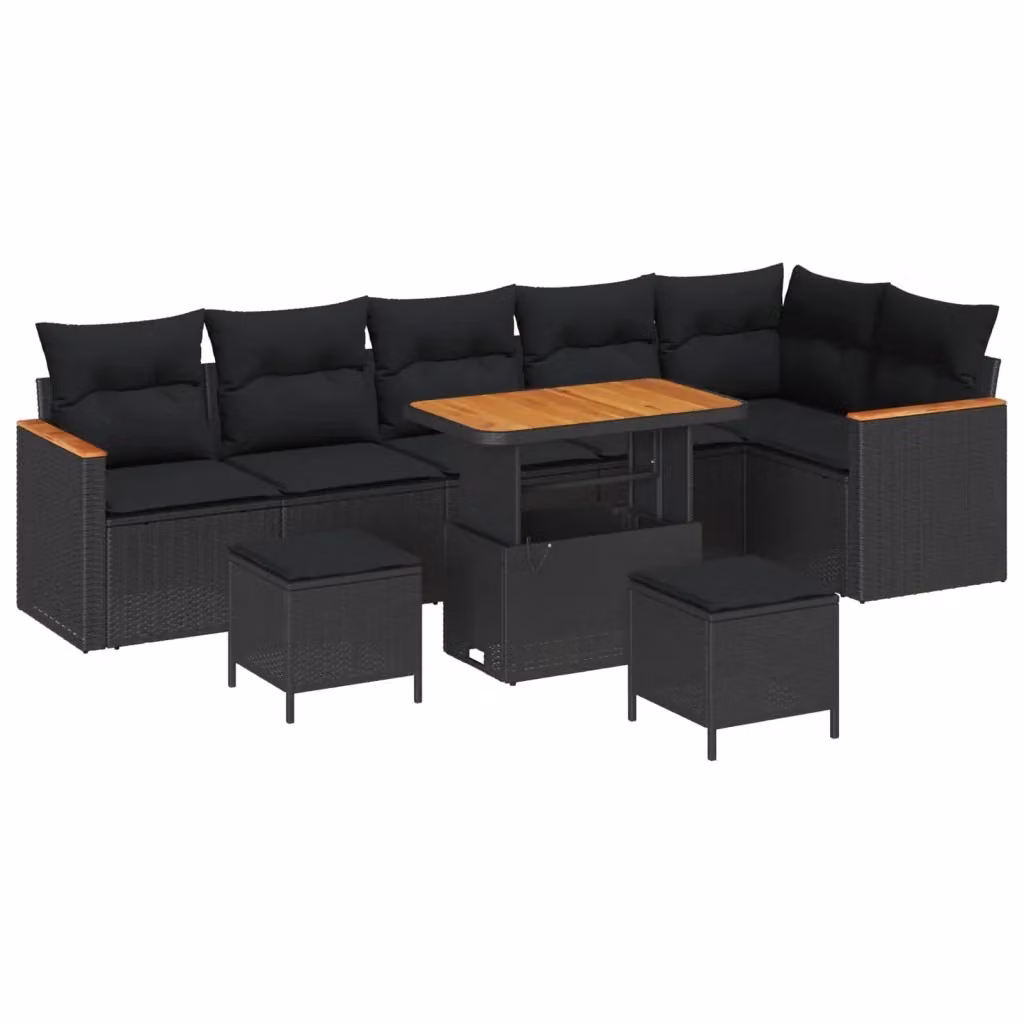 Set Divano da Giardino vidaXL 9 Pezzi Moderno a Forma di U Nero con Cuscini e Tavolino da Esterno in Polyrattan e Acciaio Verniciato a Polvere – 2