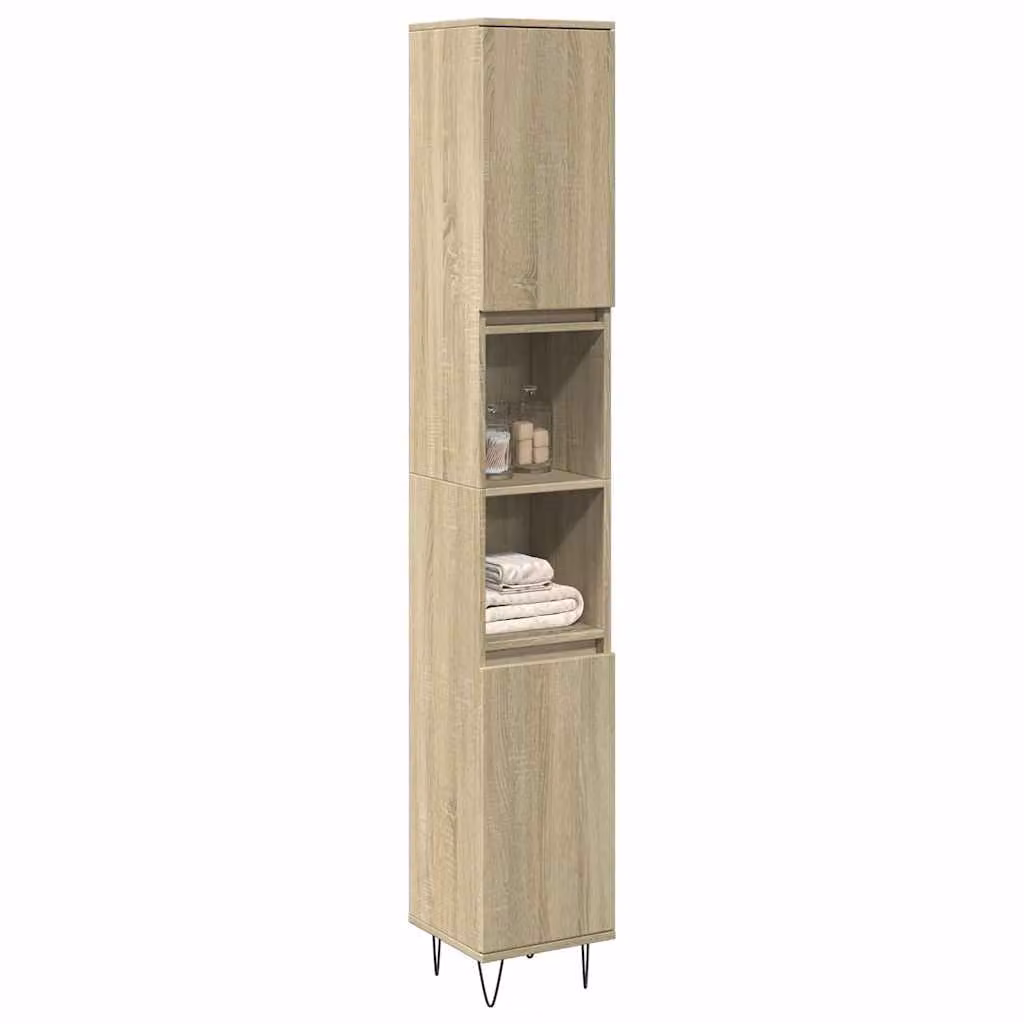 Armadietto da Bagno Moderno vidaXL in Legno Rovere, Colore Marrone e Beige, L 30 cm x P 30 cm x H 190 cm