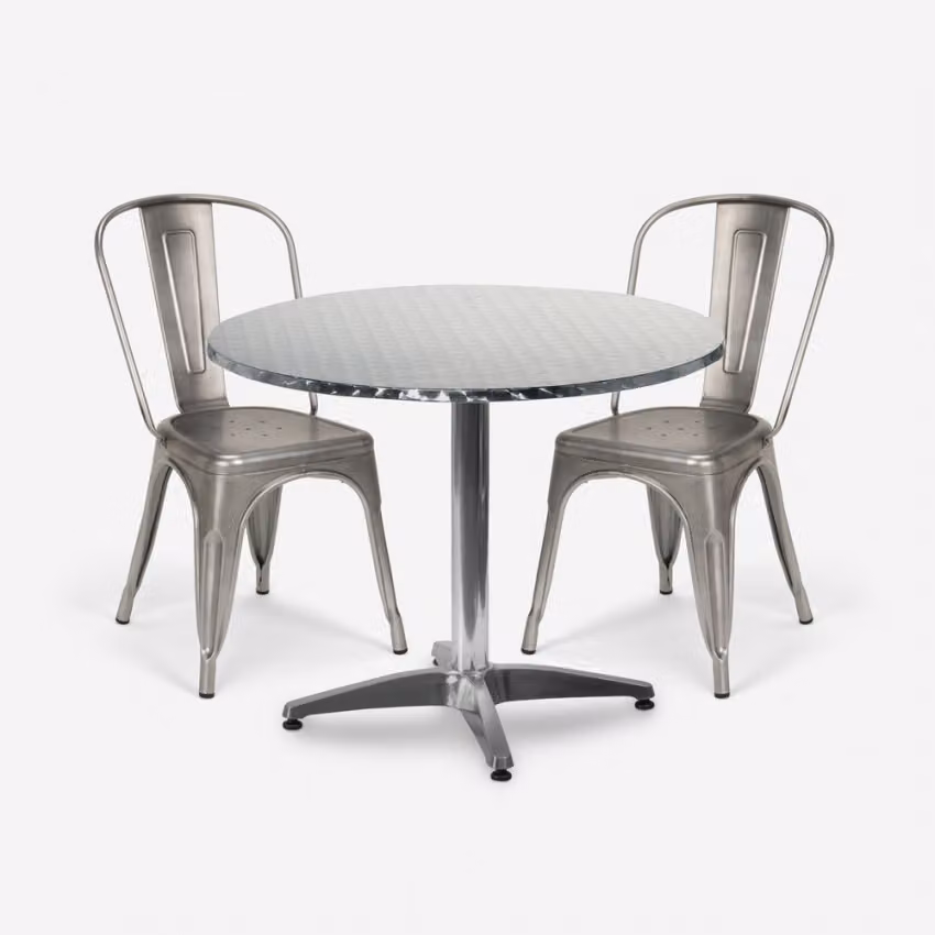 tavolo rotondo 70cm acciaio 2 sedie design vintage terium