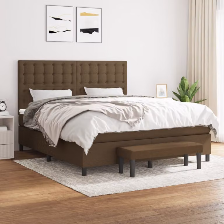 vidaXL Giroletto a Molle Ibrido con Materasso in Tessuto Marrone e Bianco L/P/H: 200 x 180 x 128 cm