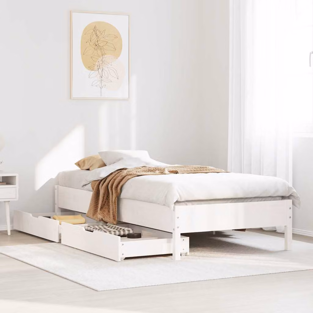 Letto singolo vidaXL in legno massello di pino bianco senza materasso L/P/H: 190 x 90 x 36,5 cm