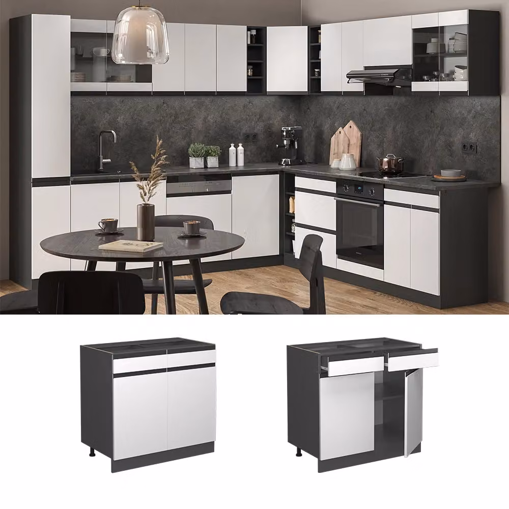 Mobiletto base per cucina Vicco R-Line Bianco/Antracite 80 cm senza piano di lavoro – 2