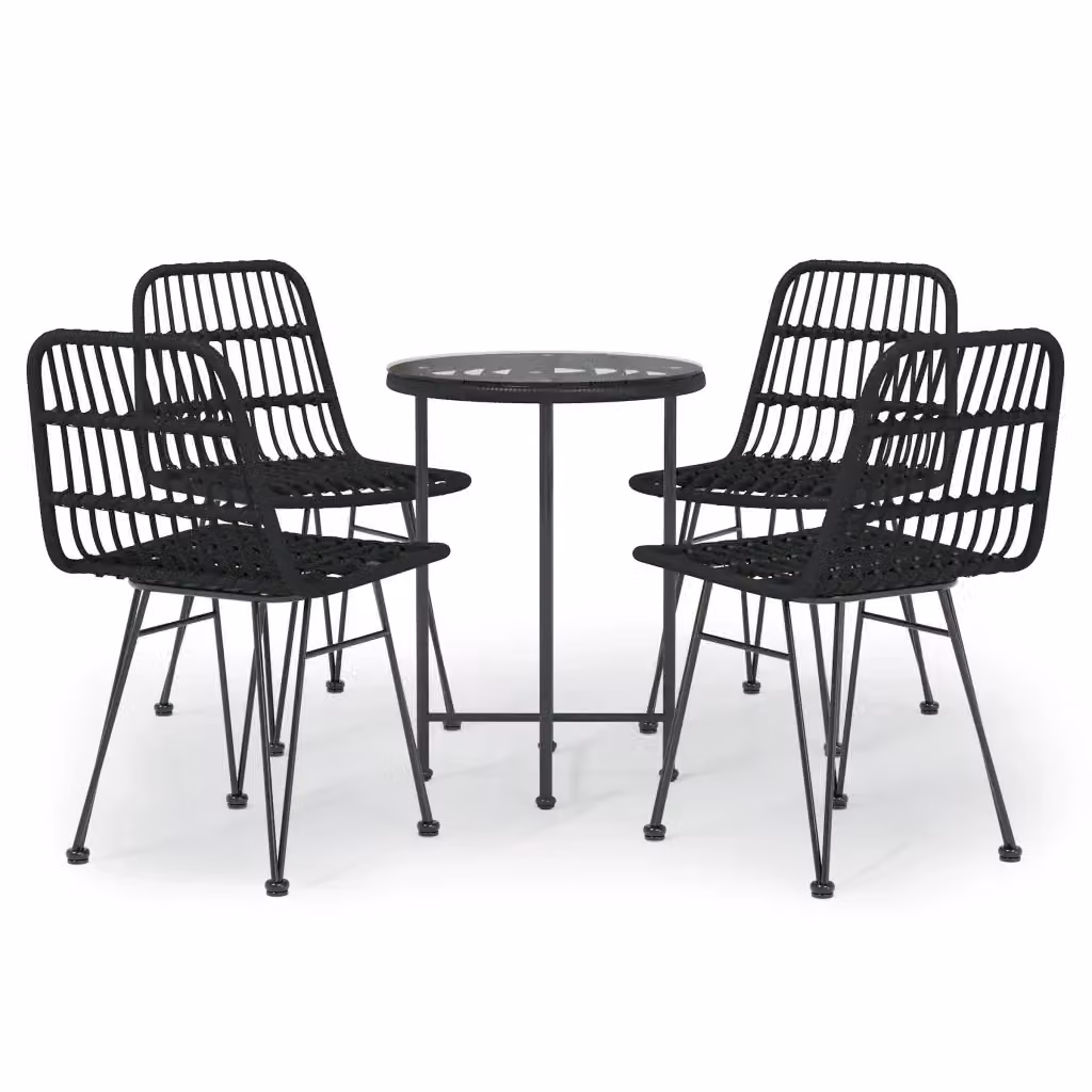 Set da pranzo da giardino vidaXL in 5 pezzi in polyrattan nero con tavolo rotondo in vetro