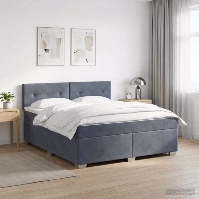 Letto con Box Spring, Materasso Ibrido e LED vidaXL, Grigio Scuro, L/P: 140 x 190 cm – 1