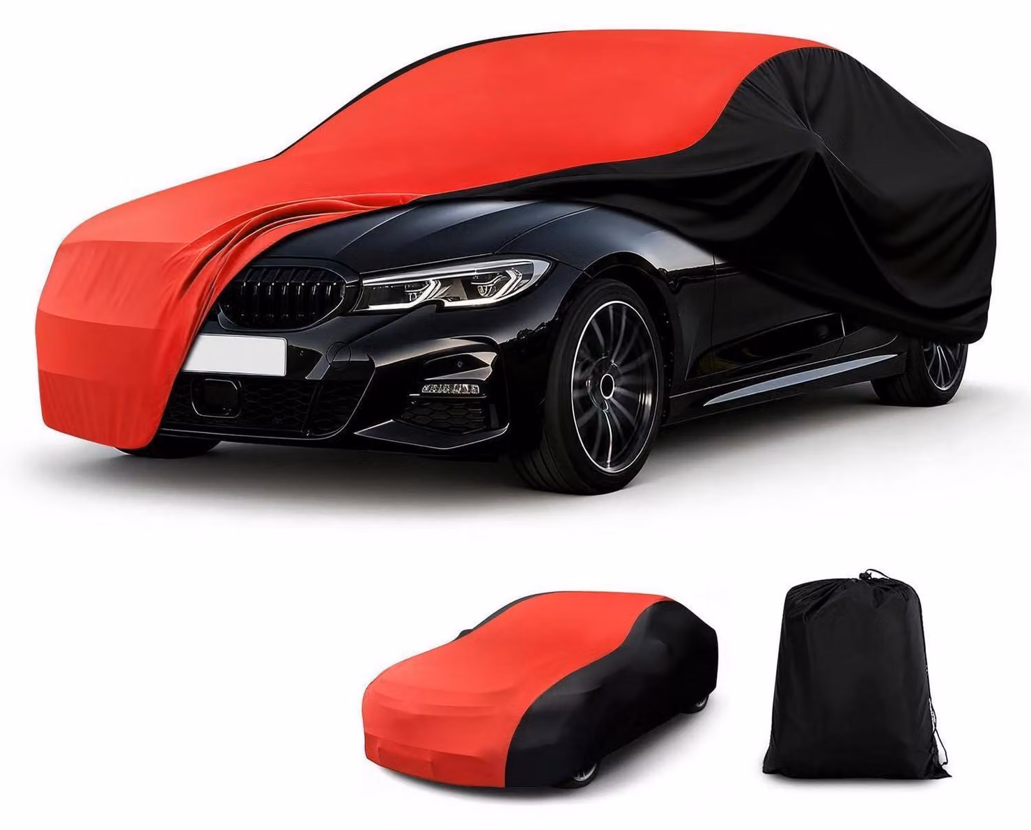 Copertura protettiva per auto, da interno, elasticizzata, antipolvere, rossa e nera, taglia XL, dimensioni 483x178x120 cm