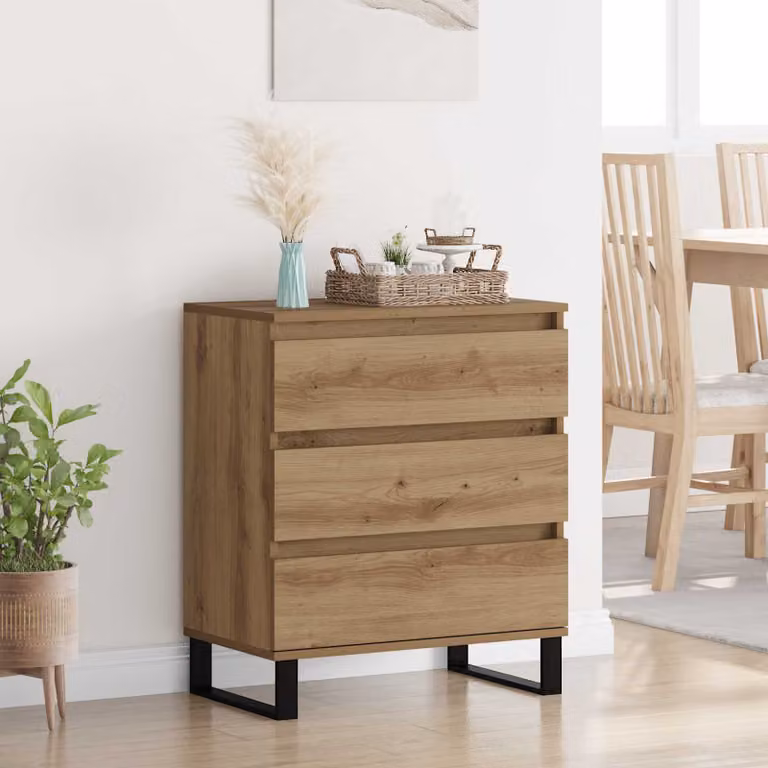 Credenza moderna vidaXL in legno e metallo, colore beige e marrone, L: 60 cm, P: 35 cm, H: 70 cm