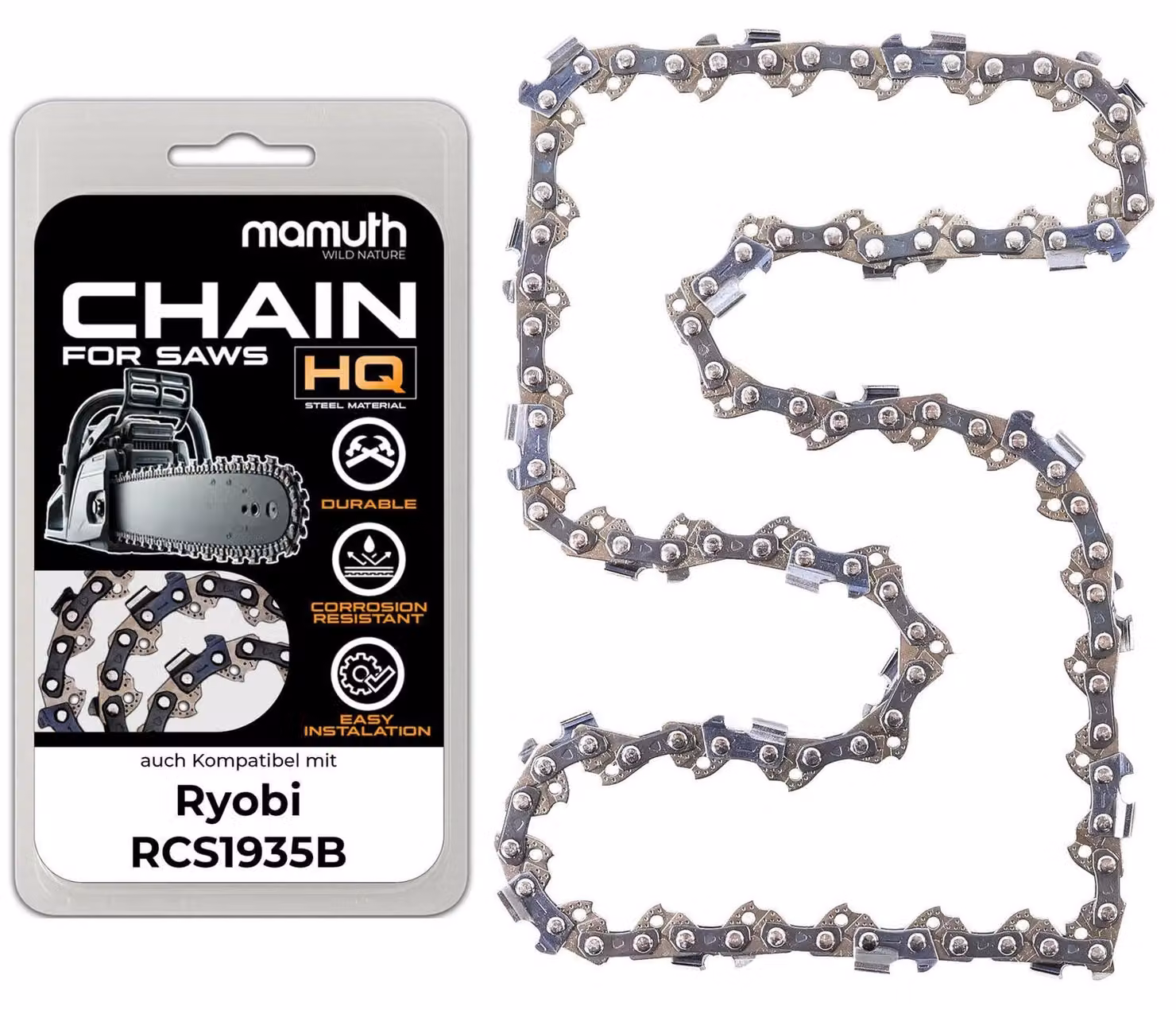 Catena per motosega, lunghezza 35 cm, spessore 1,3 mm, passo 3/8", modello 52 TG, compatibile con Ryobi RCS1935B