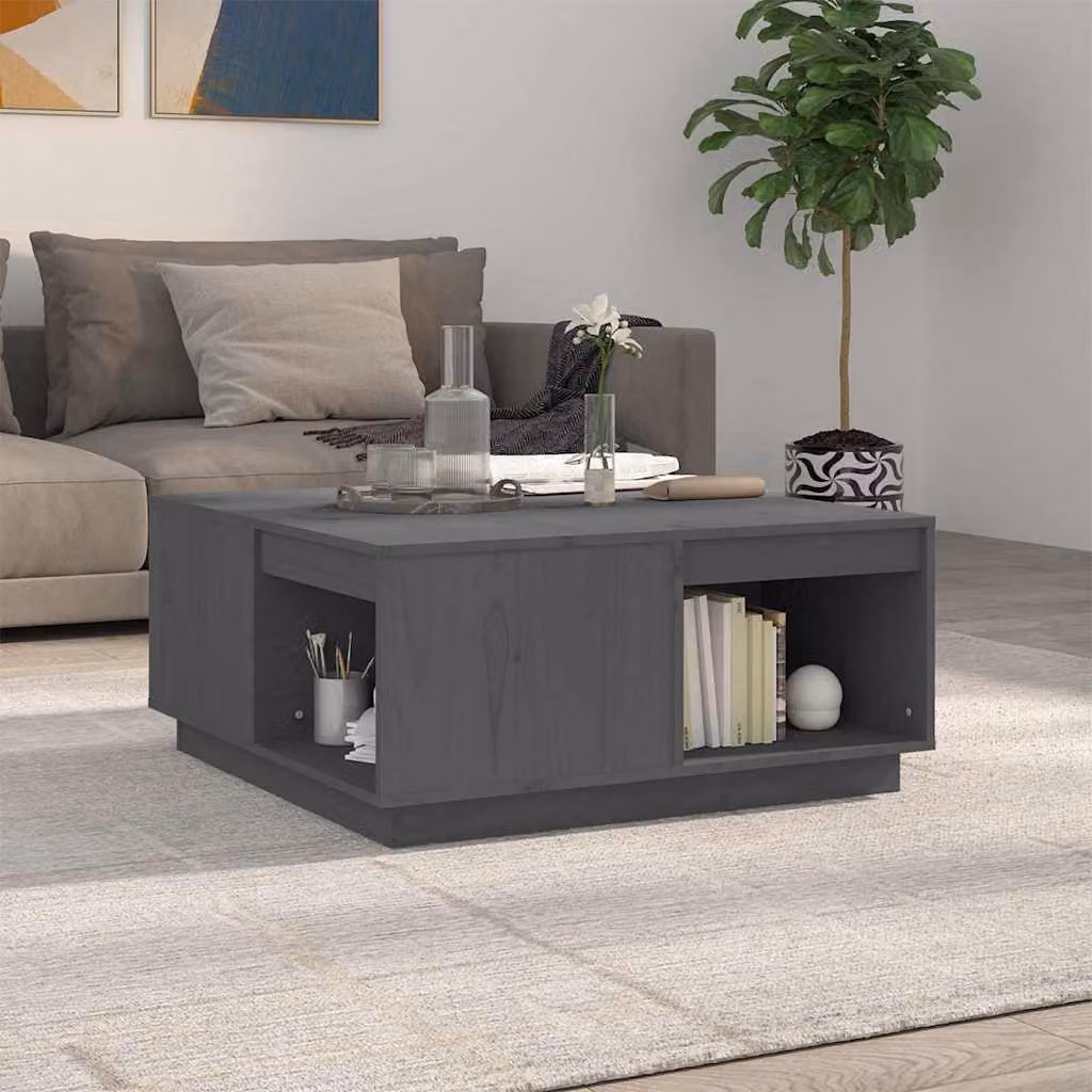 vidaXL Tavolino da Salotto Rettangolare in Legno di Pino Grigio L: 80 cm, P: 81 cm, H: 36,5 cm
