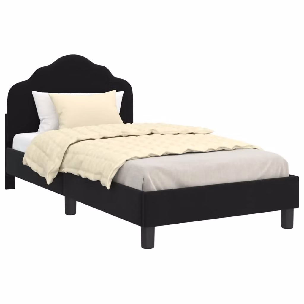Struttura letto per bambini con testata e giroletto in velluto nero, L/P/H: 160 x 80 x 47 cm – 2