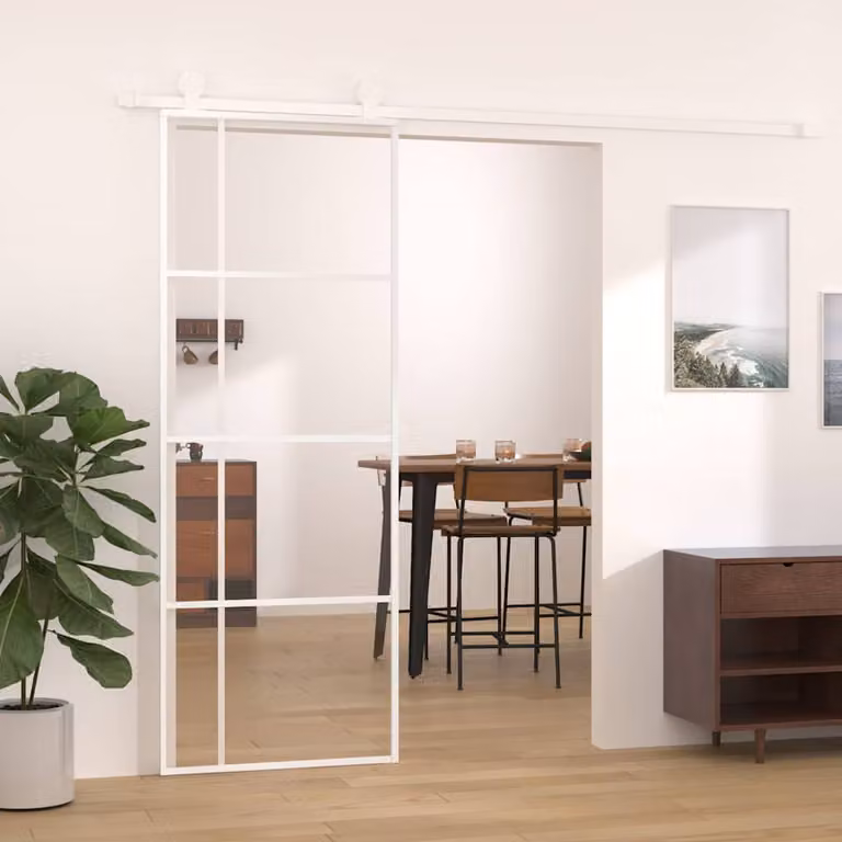Porta Scorrevole Moderna vidaXL in Vetro ESG e Alluminio, Bianca, L: 76 cm, H: 205 cm