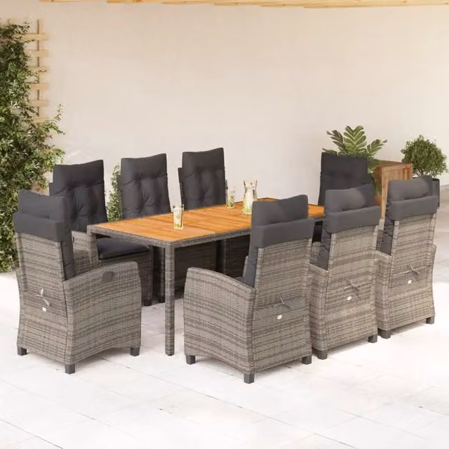 Set da pranzo da giardino vidaXL in polyrattan e legno di acacia grigio, 9 pezzi