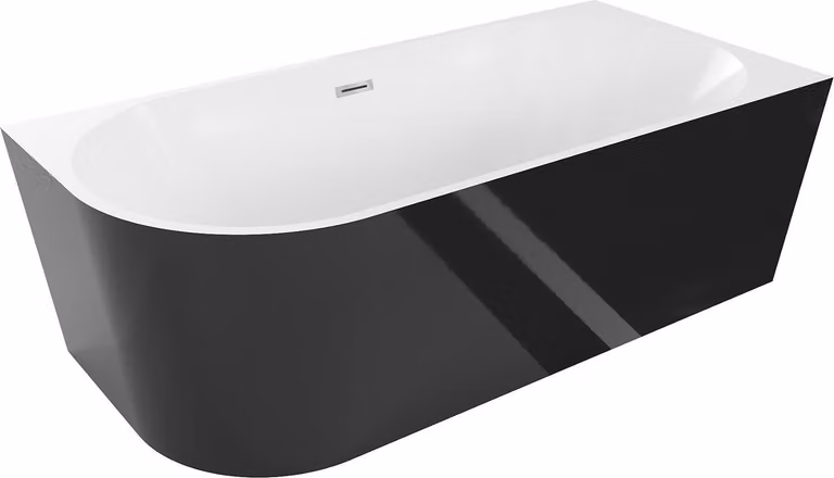Mexen Mia vasca da bagno angolare destra indipendente 140 x 75 cm, bianca/nera, troppo pieno cromato - 52691407575P-01