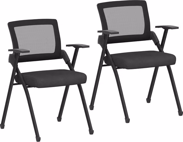Set di 2 sedie pieghevoli HOMCOM con schienale curvo e braccioli in tessuto effetto lino e acciaio, Nero, L 61 x P 56 x H 84 cm