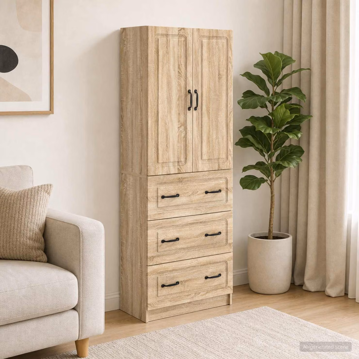 Set di 2 armadi vidaXL con ante scorrevoli e cassetti in legno e metallo, beige e marrone, L/P/H: 66 x 34,5 x 87 cm