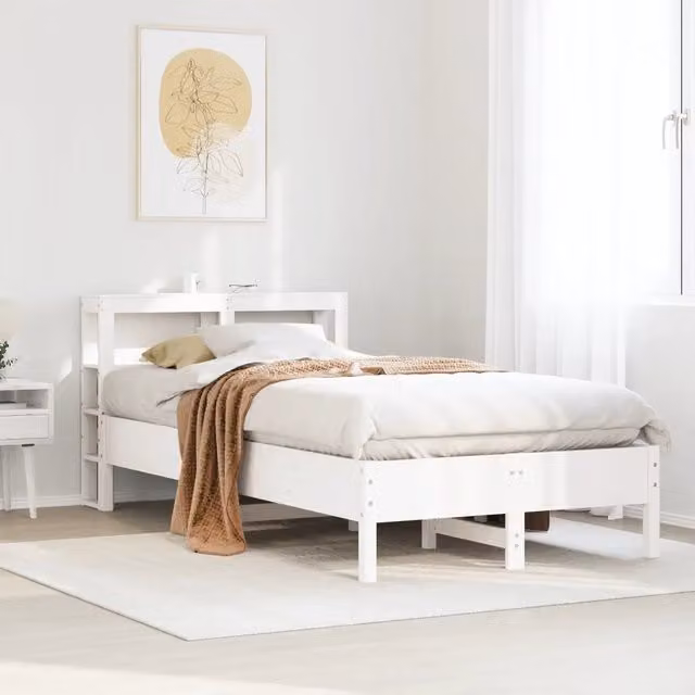 Letto senza Materasso-Struttura Letto Bianco 120x200 cm Legno Massello di Pino 558781