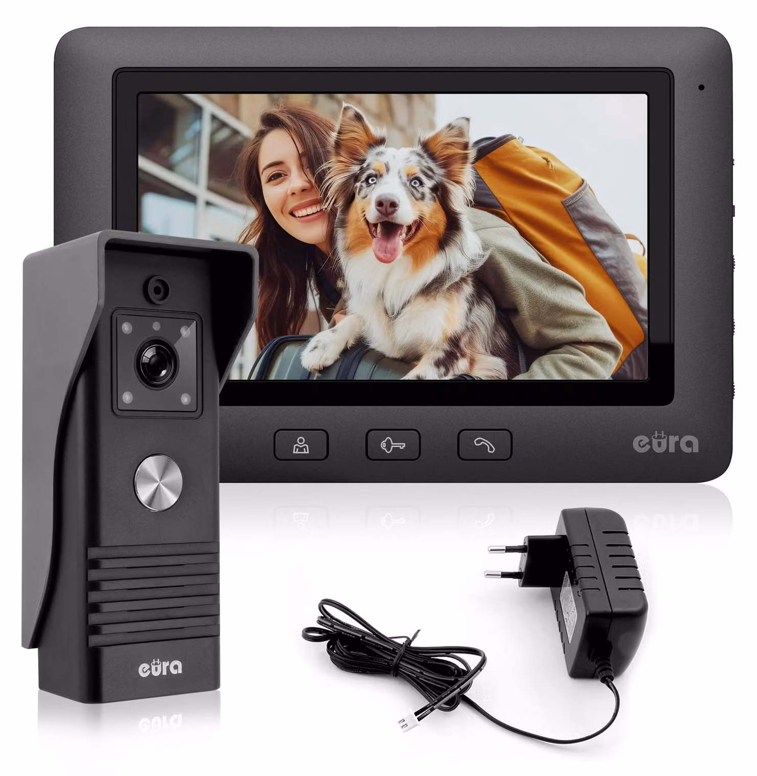 Videocitofono con monitor nero da 7 pollici - Sistema a 4 fili - Visione notturna per uso interno