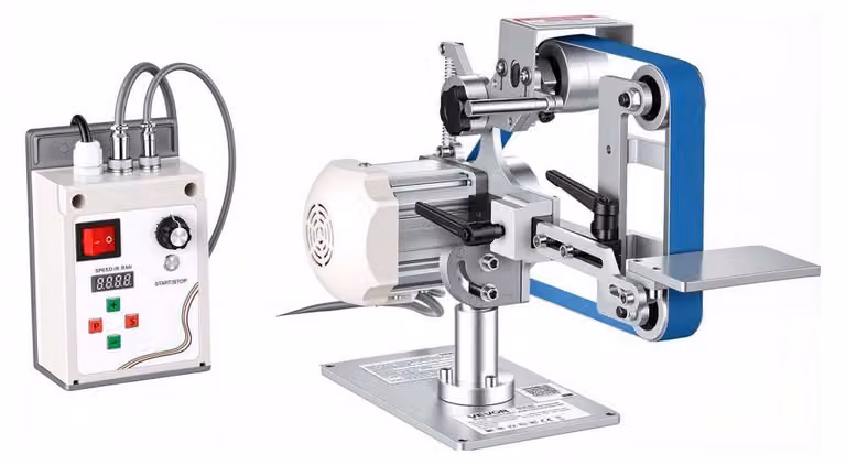 Levigatrice a nastro da 550 W - Nastro abrasivo 762 x 25,4 mm - Regolazione continua della velocità - Adatta per acciaio, alluminio, ABS - Ideale per legno, metallo, coltelli