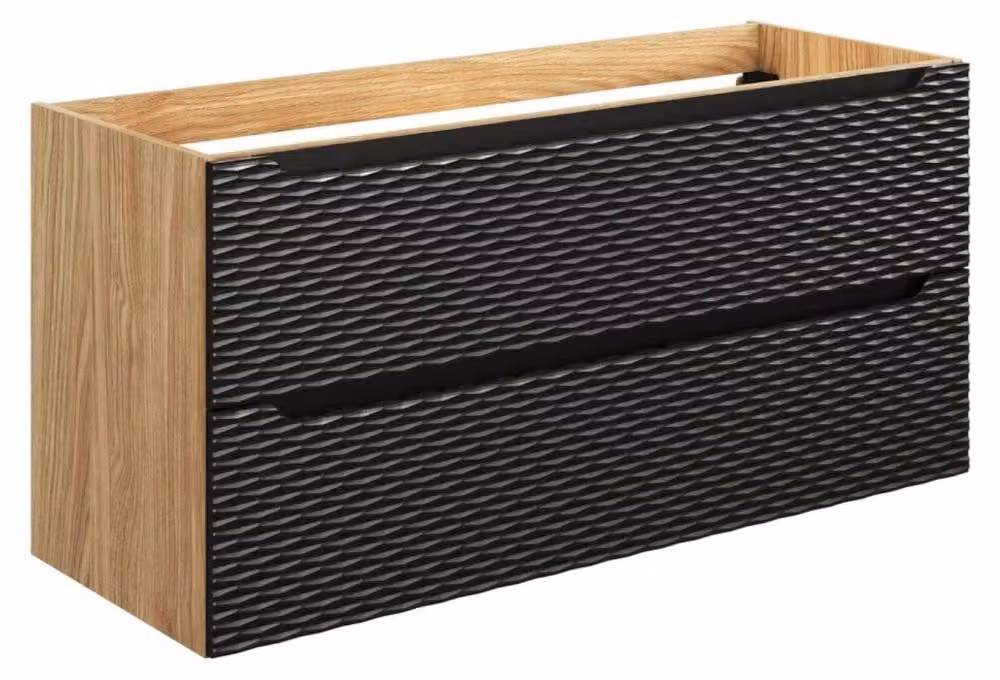 Mobile sottolavabo YOKA – 2 cassetti – Rovere chiaro e nero – L120 × P46 × H57 cm – Da appendere