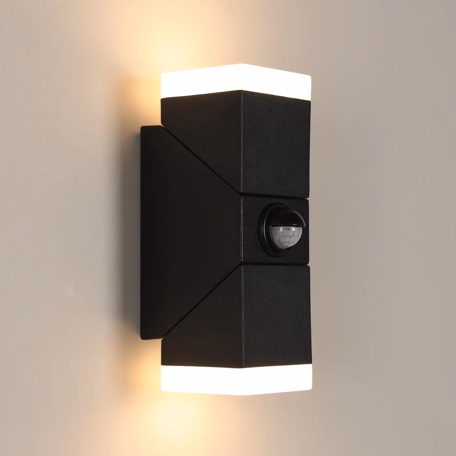 Lampada da parete a LED con sensore di movimento, 3000K, in alluminio, colore nero