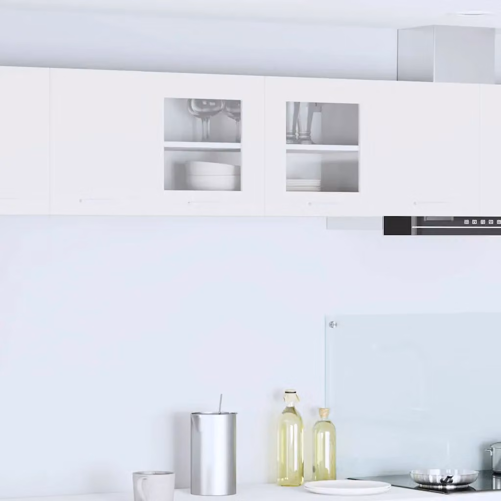 Armadio pensile da cucina moderno vidaXL in legno MDF bianco con ante in vetro L 80 x P 31 x H 40 cm