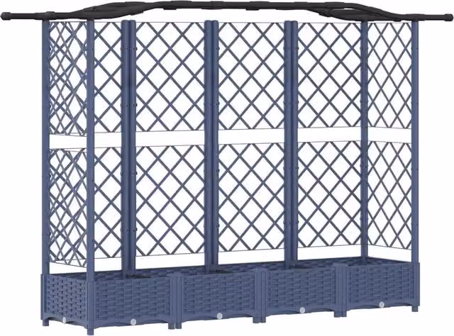 Fioriere | Cassetta per fiori | Letto Rialzato con Griglia e Tetto Grigio 203,5 x 40 x 125 cm