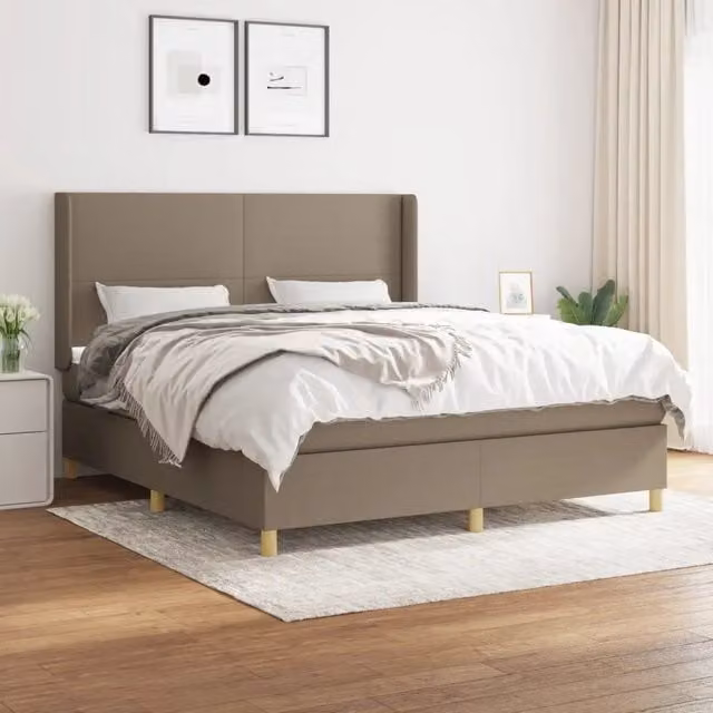 Letto Ibrido vidaXL con Giroletto a Molle e Materasso in Tessuto Beige e Bianco L/P/H: 160 x 200 x 128 cm