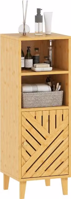 Armadio da Bagno Stretto HOMCOM con 2 Ripiani Aperti e Gambe in Bambù, Colore Naturale, L/P/H: 32 x 30 x 90 cm – 1