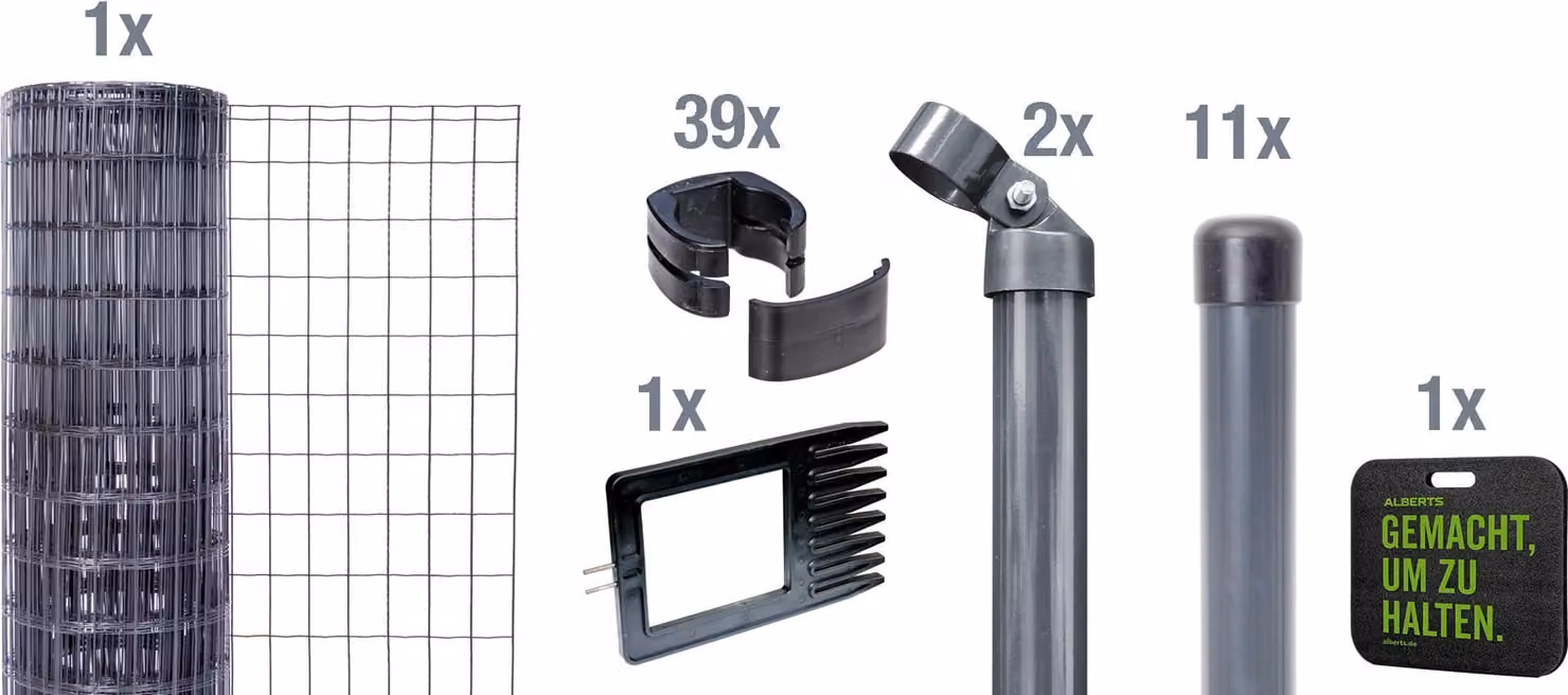 Alberts 693565 Fix-Clip Pro come set completo di recinzione, per la posa nel calcestruzzo con cuscino a ginocchio, antracite, altezza 81 cm, lunghezza 25 m
