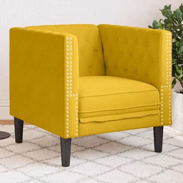Divano Sedia-Poltrona Chesterfield Gialla in Velluto