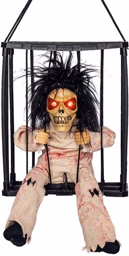 Ibenzoa® Halloween: figura animatronica con sensore di movimento e luce, occhi luminosi e suoni spaventosi, fantasma appeso, dimensioni 23,3 x 10,4 x 28 cm, materiale: plastica/tessuto, richiede 3 batterie AAA (non incluse)