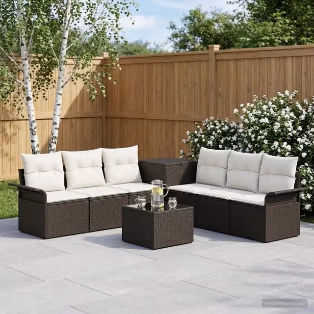 Set di divani 8 pz Nero e Bianco Crema 55 x 55 x 37 cm 3447991