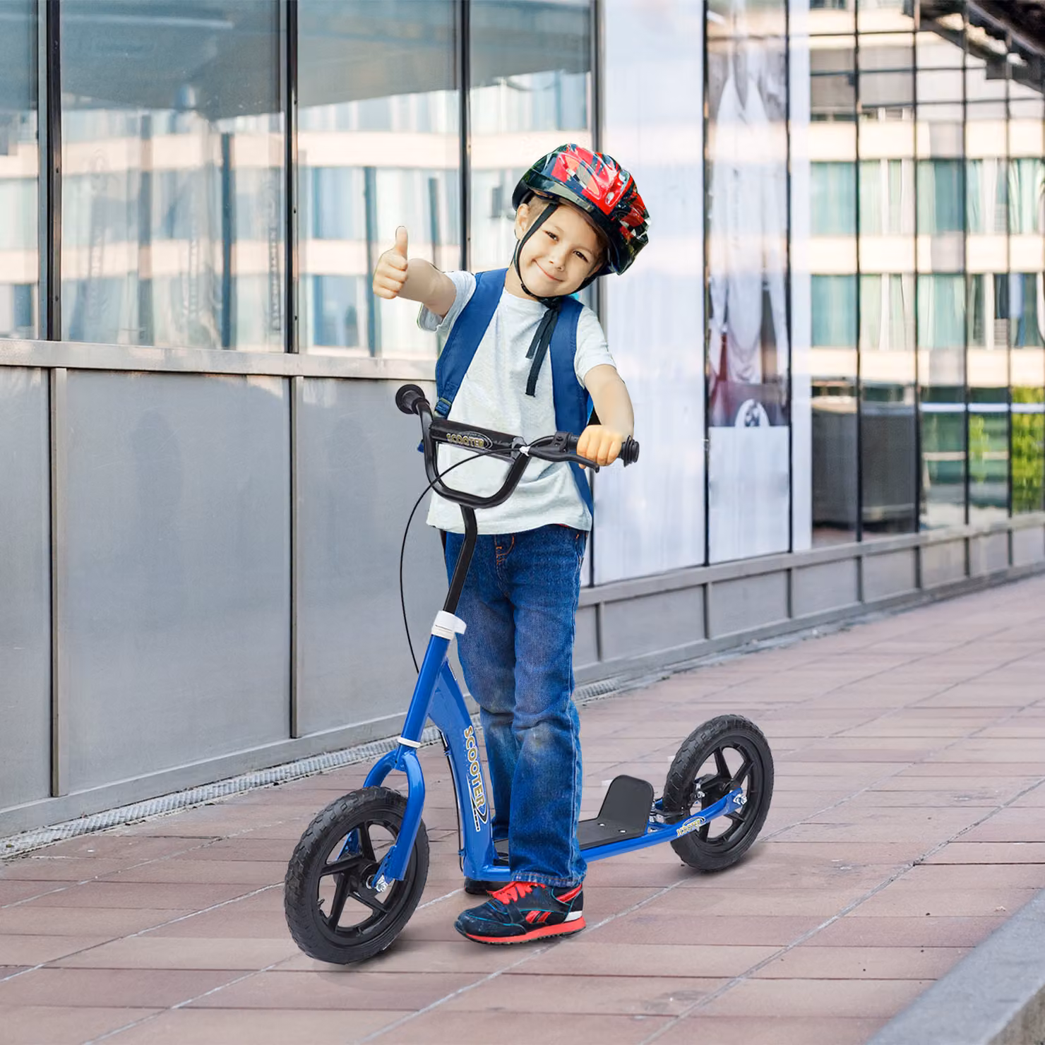 Monopattino per bambini HOMCOM con freno posteriore e manubrio regolabile, Blu, L 120 cm x P 52 cm x H 80-88 cm – 2