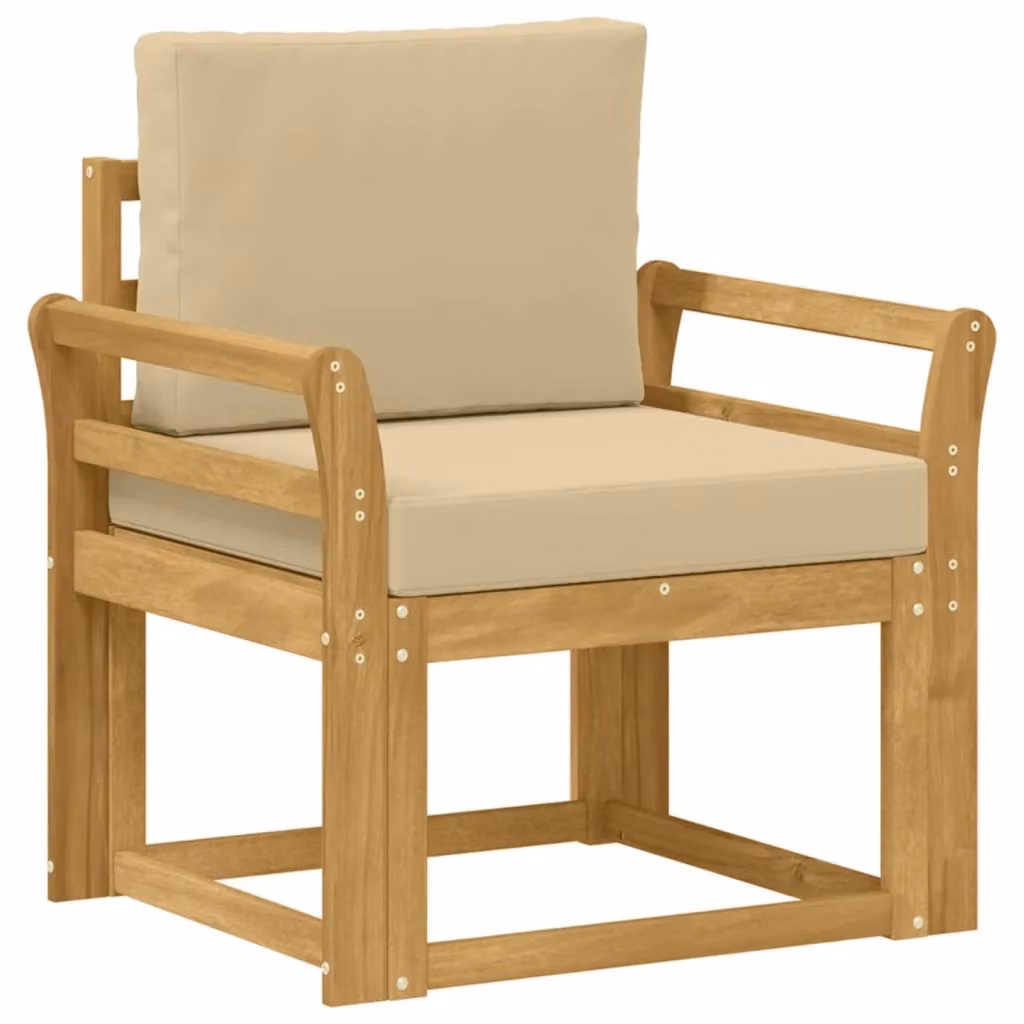 Set di 2 divani da esterno moderni in legno di acacia con cuscini bianchi e beige