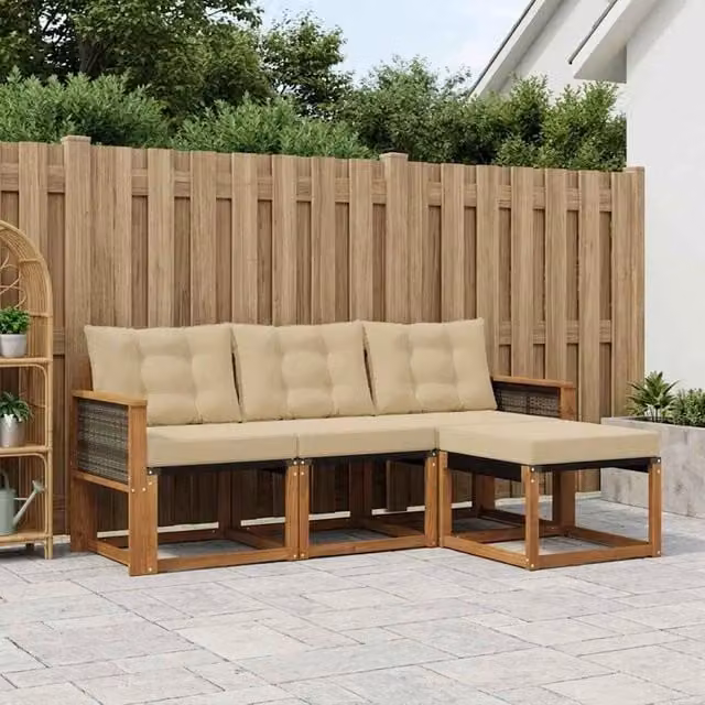 Set di divani da esterno 4 pz Naturale e Beige 3381869