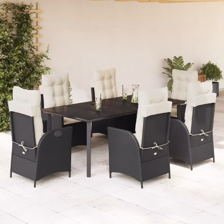 Maison Exclusive - Set da Pranzo da Giardino 7 pz Nero con Cuscini in Polyrattan
