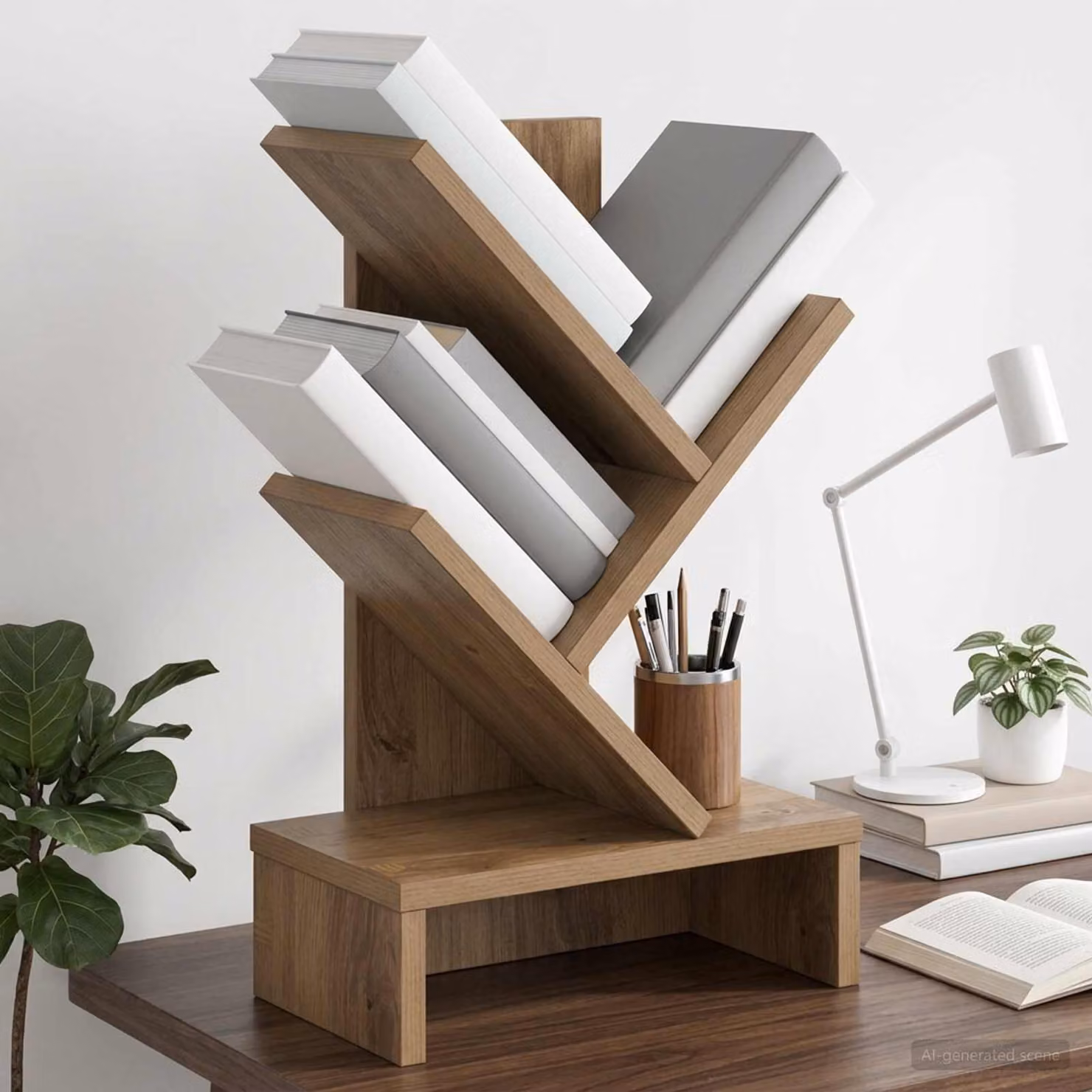 Scaffale per Libri a Forma di Albero vidaXL con 3 Strati, Marrone, L 30 cm x P 18 cm x H 48 cm