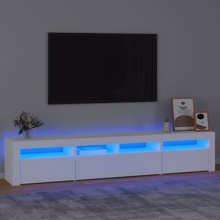 vidaXL Mobile Porta TV Moderno con Luci LED Integrate Bianco L 210 cm x P 35 cm x H 40 cm