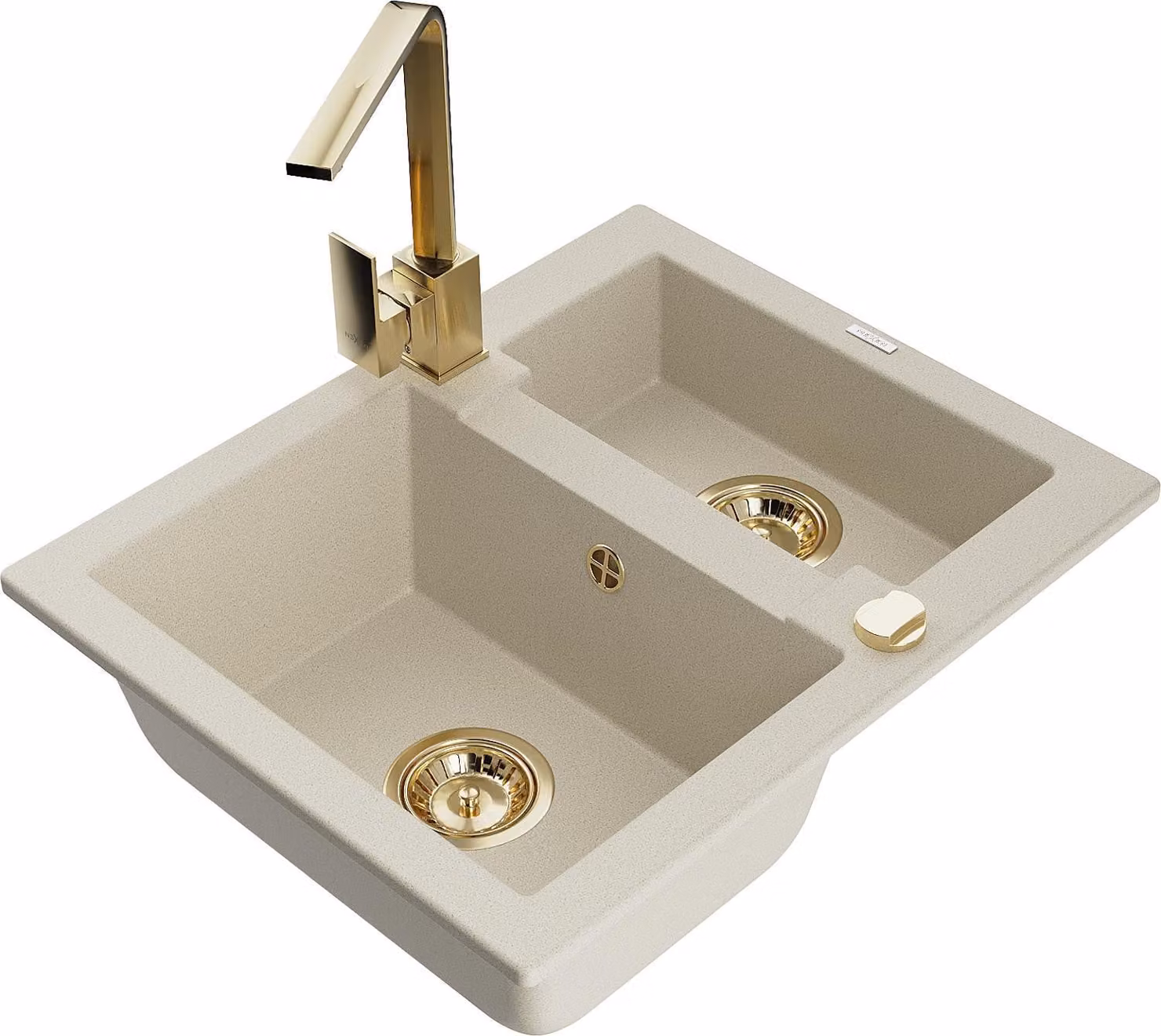 Mexen Carlos lavello in granito 1,5 vasche con rubinetto cucina Rita, beige - 6518-69-670300-50