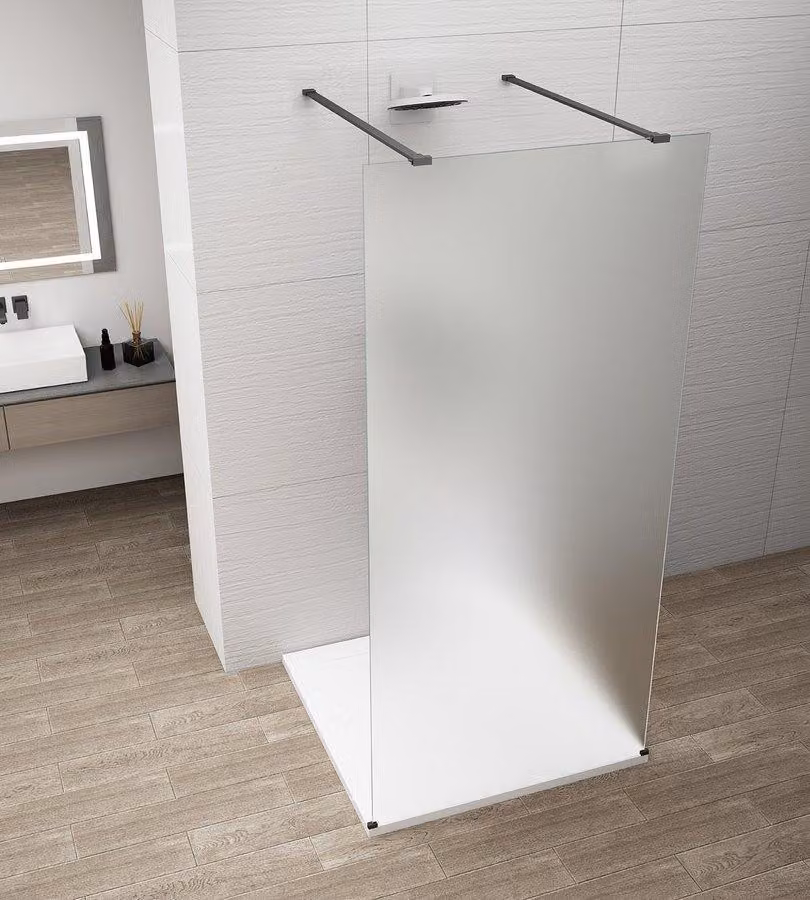 Pannello in vetro per doccia Polysan ESCA BLACK MATT, autoportante, effetto vetro satinato, 1500 mm