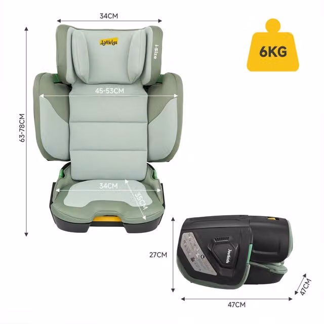 Seggiolino Auto Pieghevole Jovikids i-Size R129 per Bambini 100-150 cm con ISOFIX e Schienale Compatto e Portatile Verde